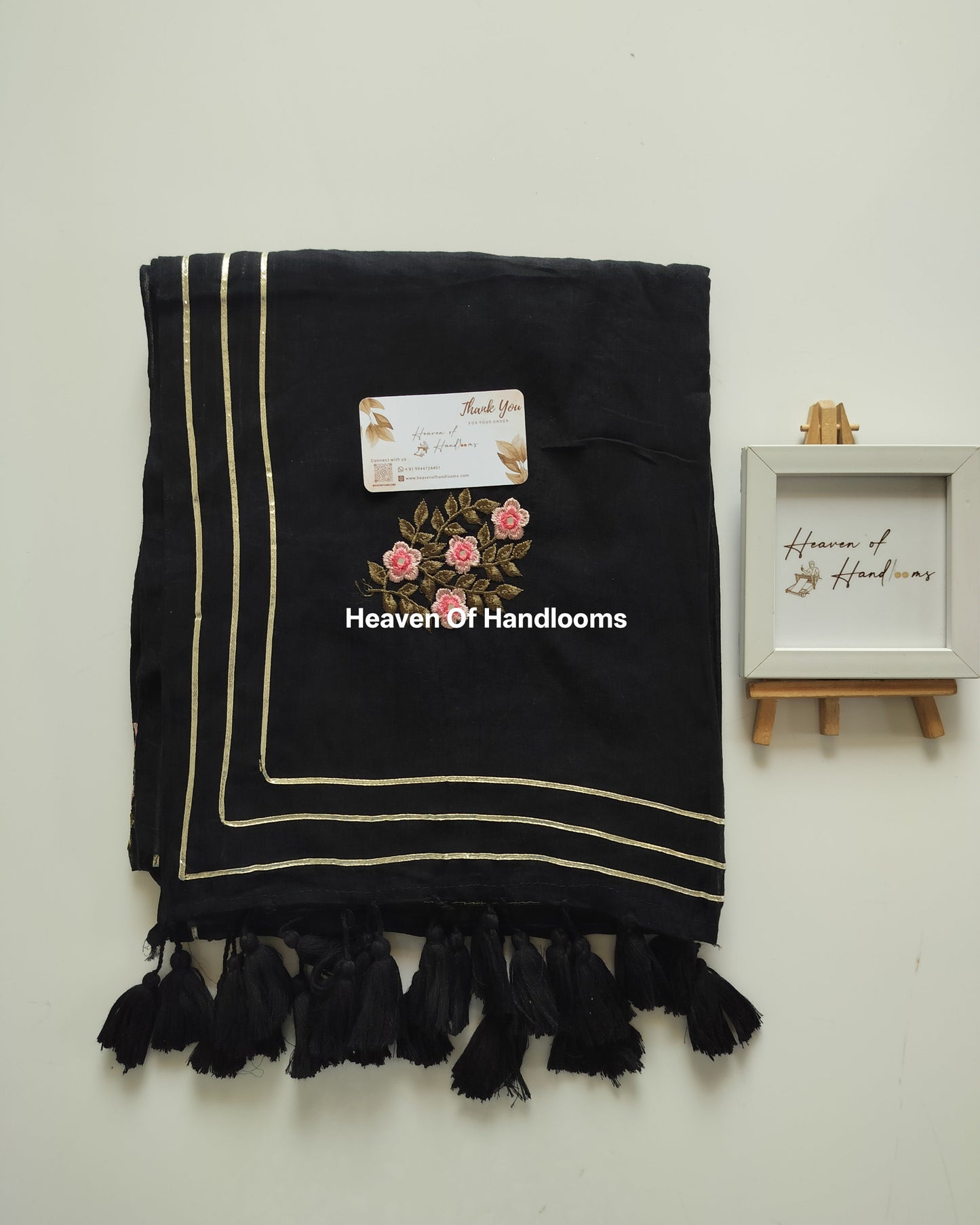 Festive Saree - Black Pink Foral