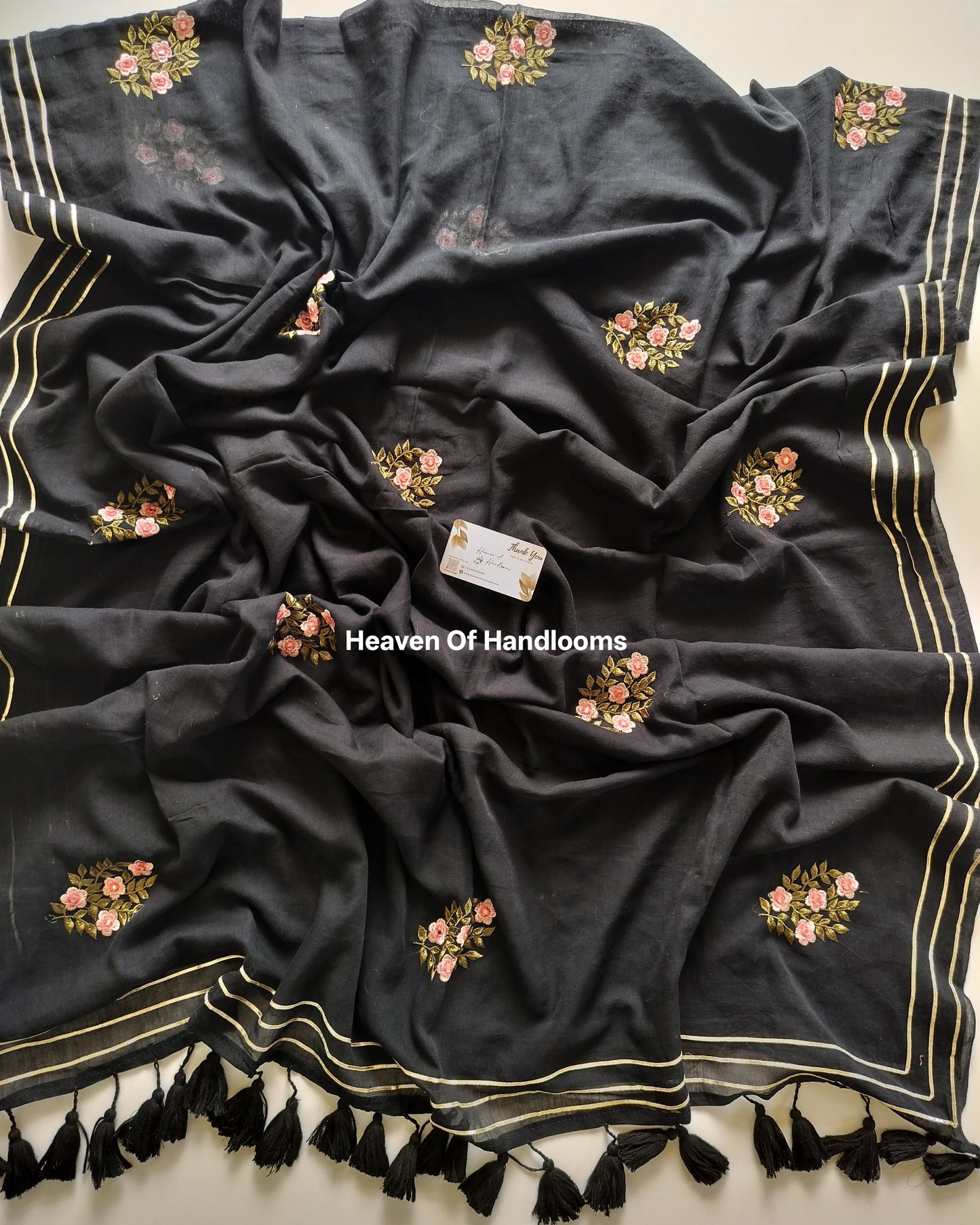Festive Saree - Black Pink Foral
