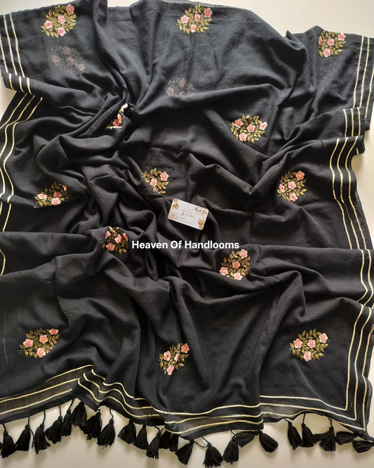 Festive Saree - Black Pink Foral