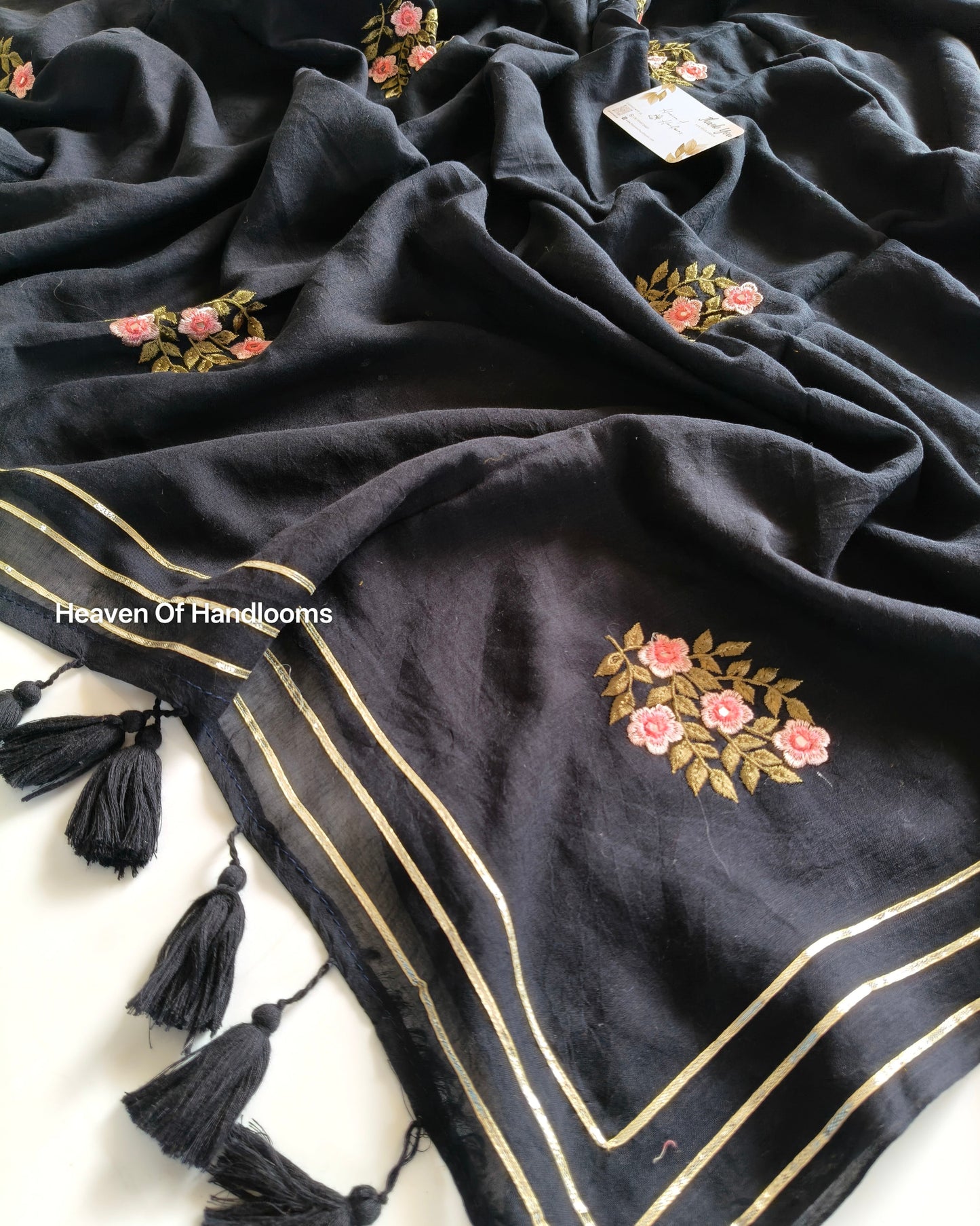 Festive Saree - Black Pink Foral