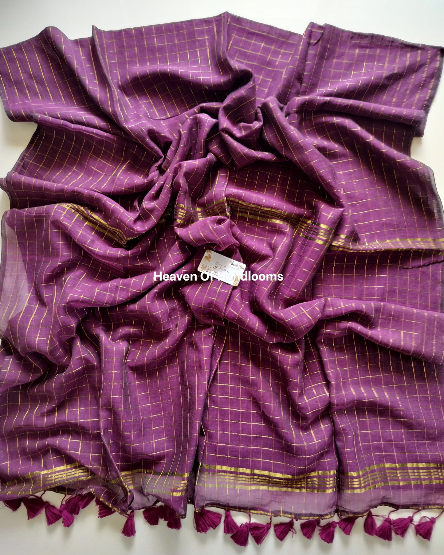 Festive Saree - Jamun Golden Zari Checked