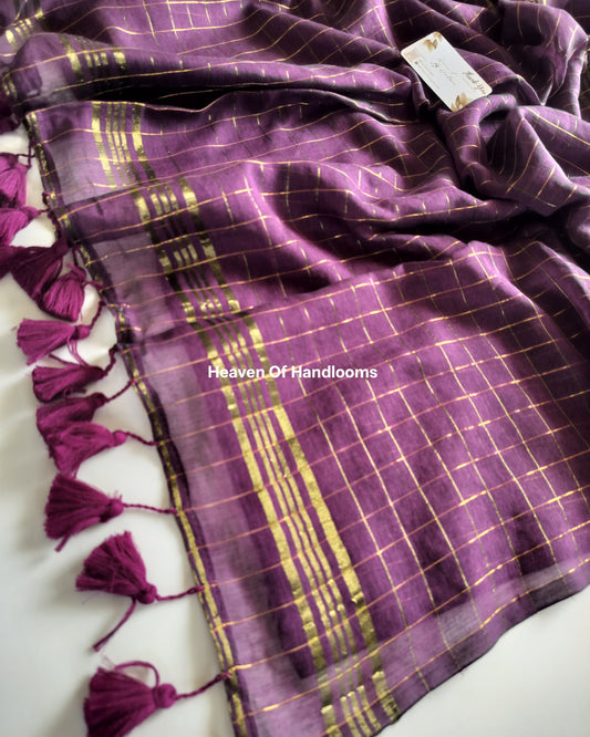 Festive Saree - Jamun Golden Zari Checked