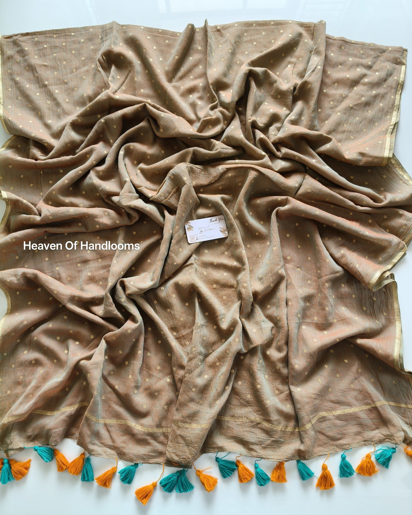 Printed Saree - Dual with Golden Polka Dot