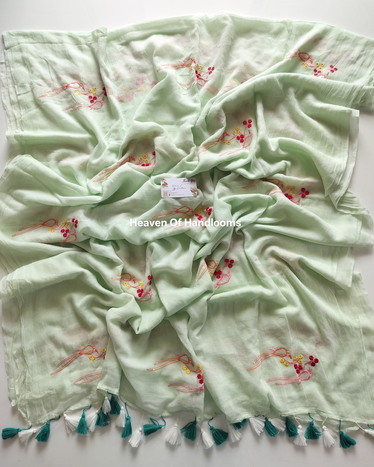 Festive Saree - Mint Mist Parrots