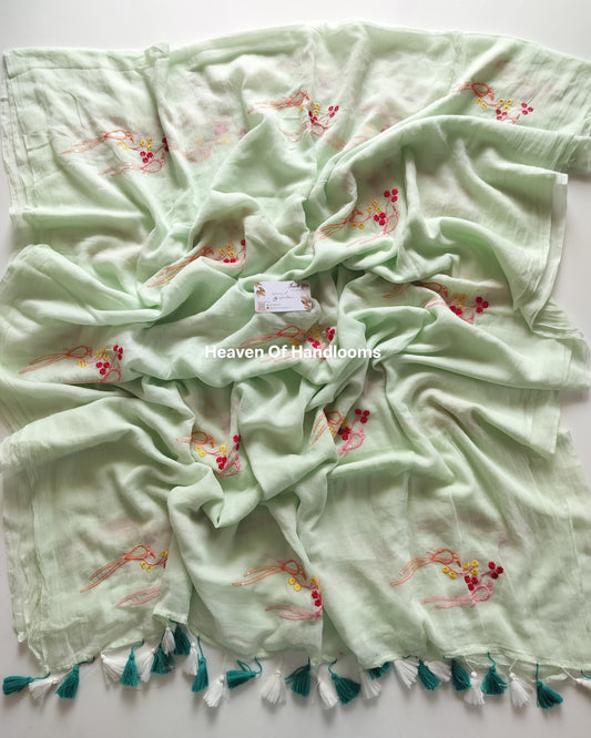 Festive Saree - Mint Mist Parrots