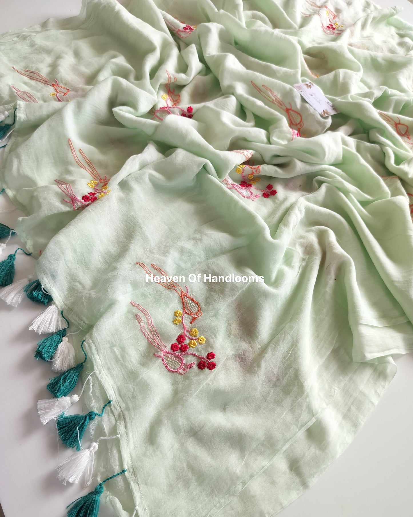Festive Saree - Mint Mist Parrots