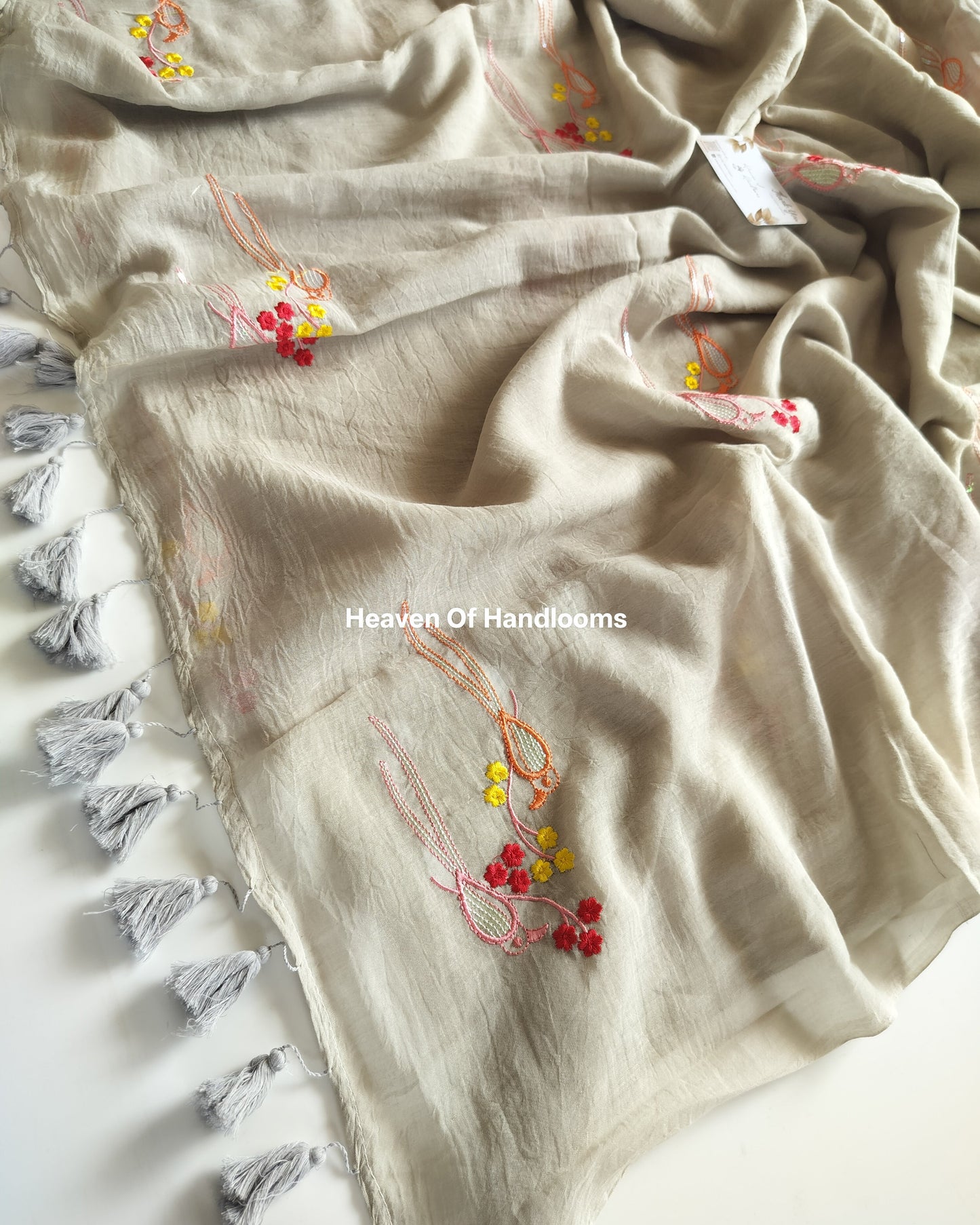 Festive Saree - Pastel Gray Parrots
