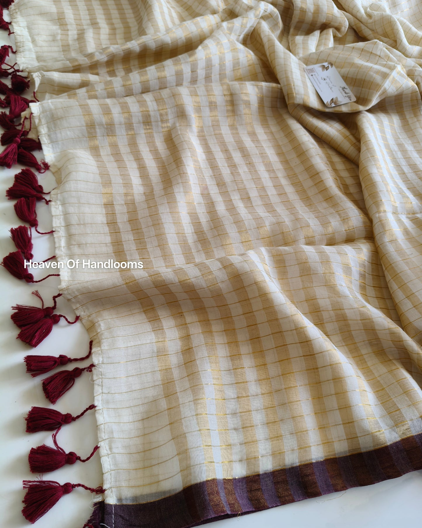 Onam-Vishu Saree -Cream Check Marron Border
