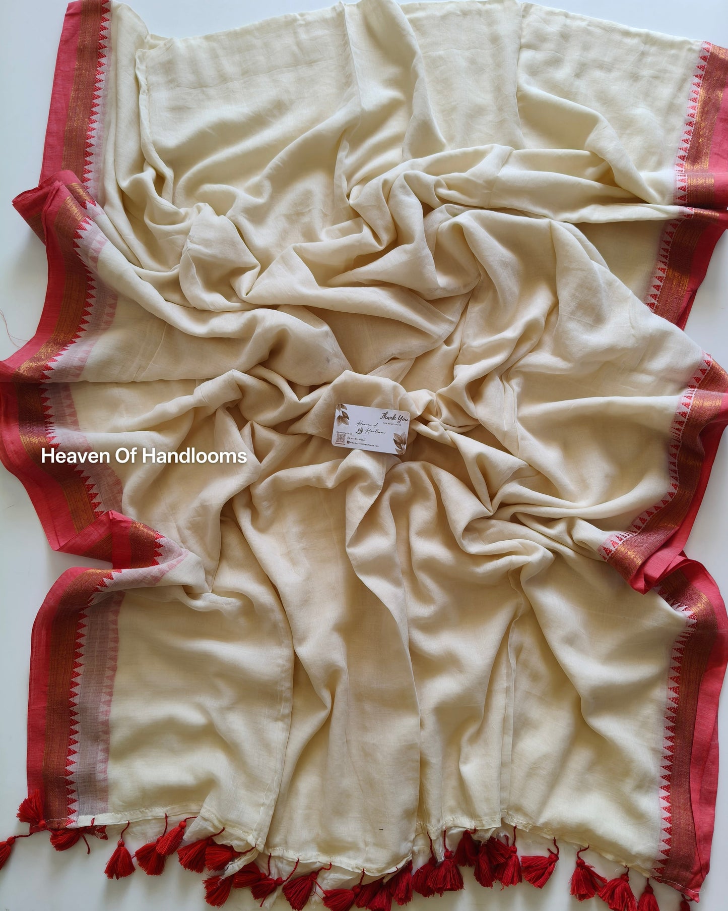 Onam-Vishu Saree - Red Temple Border