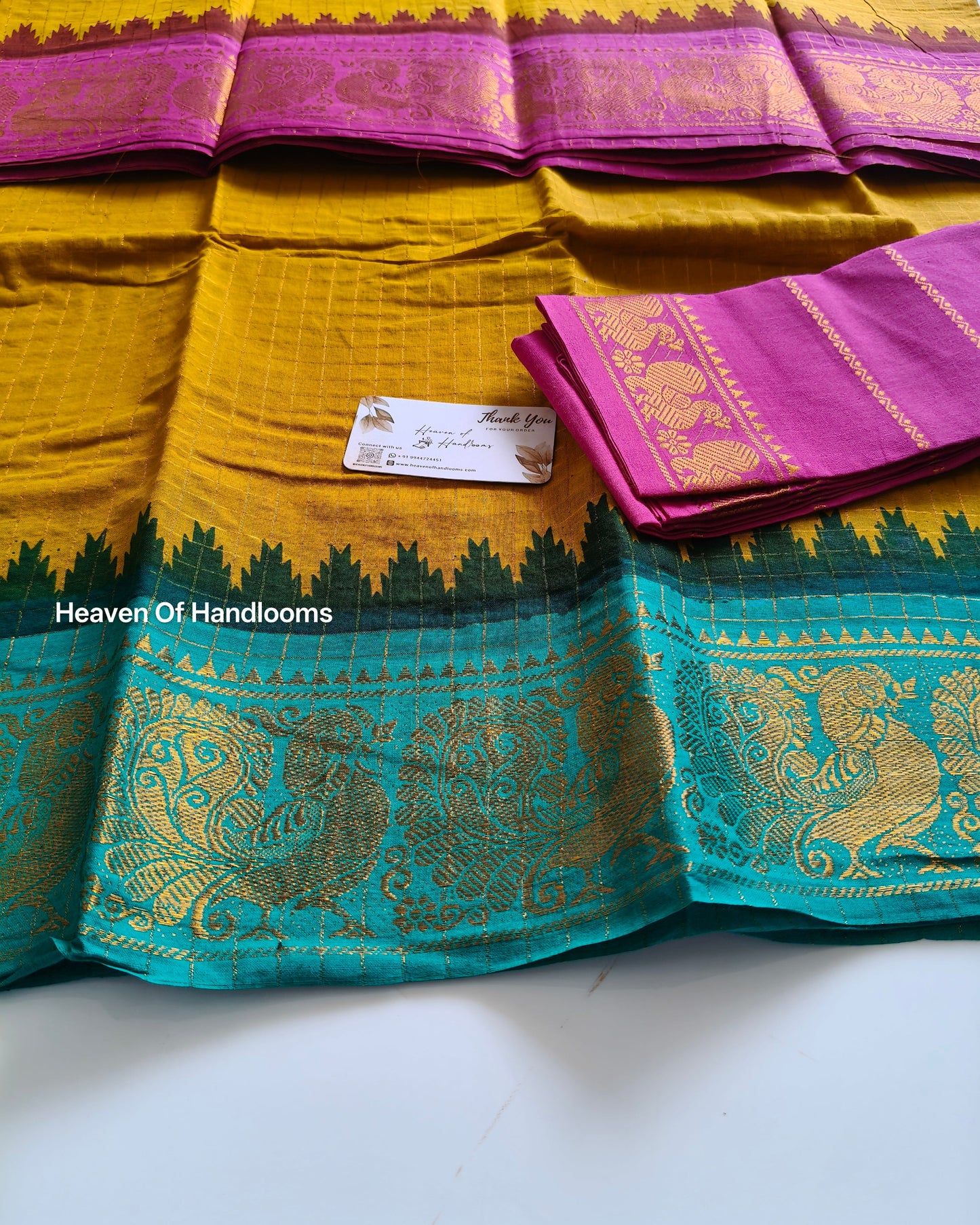 GANGA JAMUNA Mustard Yellow with Rama Green