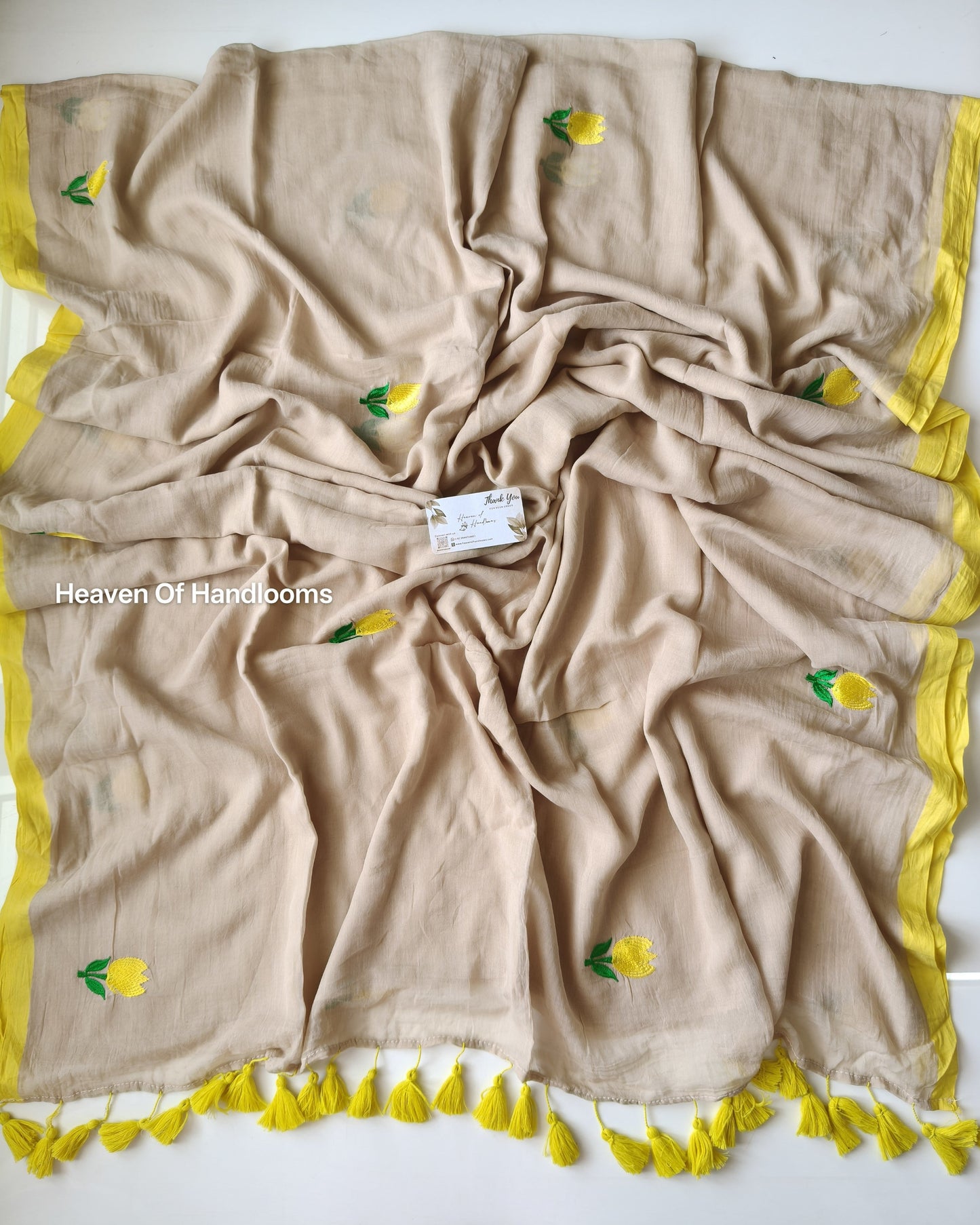 Embroidery Saree - Yellow Tulip