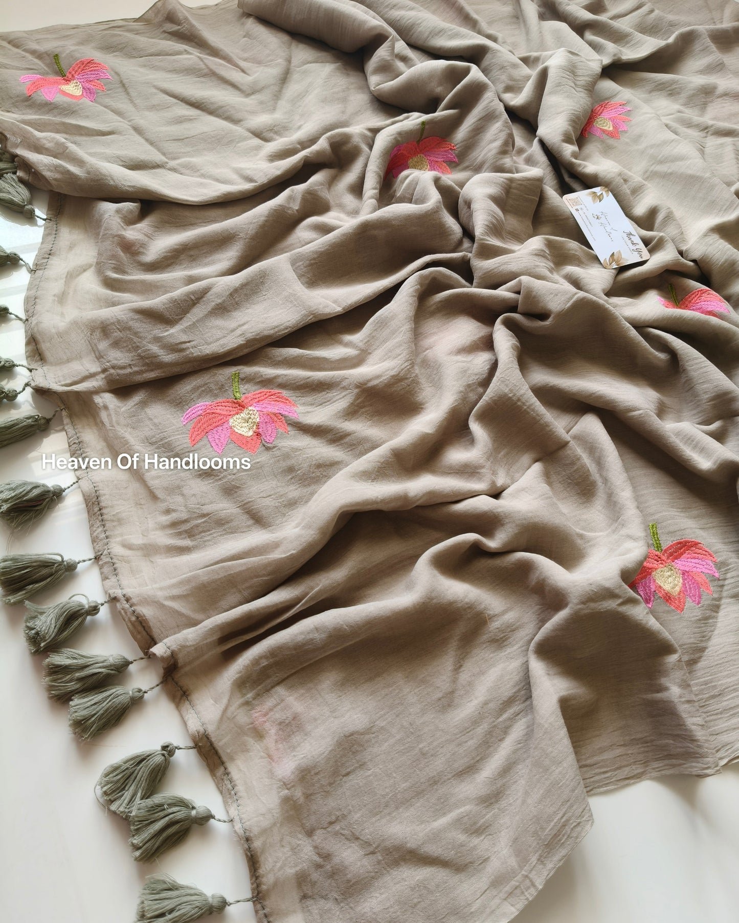 Embroidery Saree - Gray Lotus