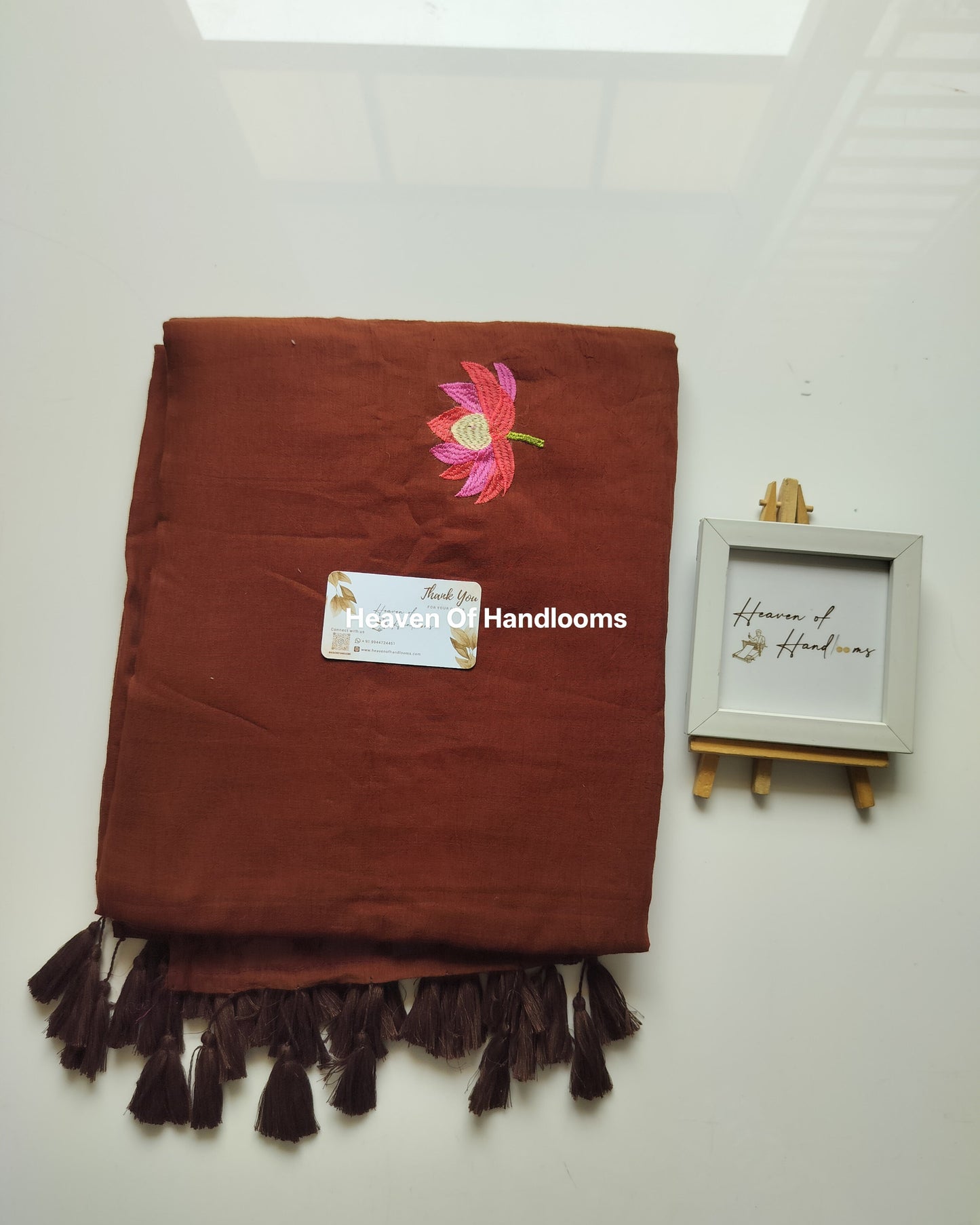 Embroidery Saree - Brown Lotus