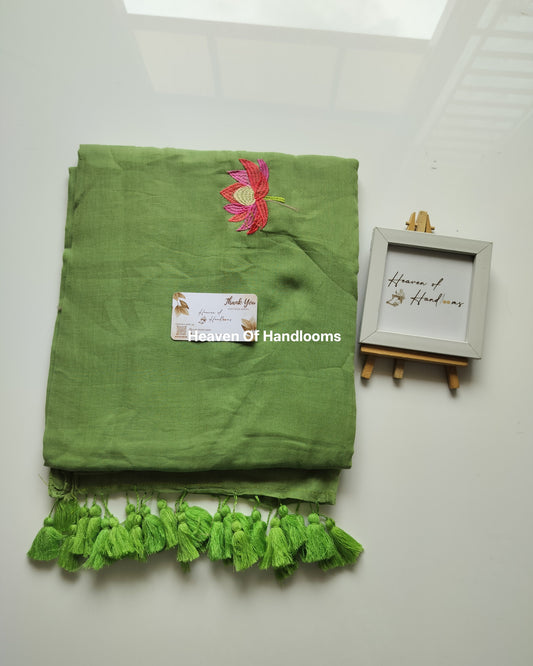 Embroidery Saree - Pista Lotus