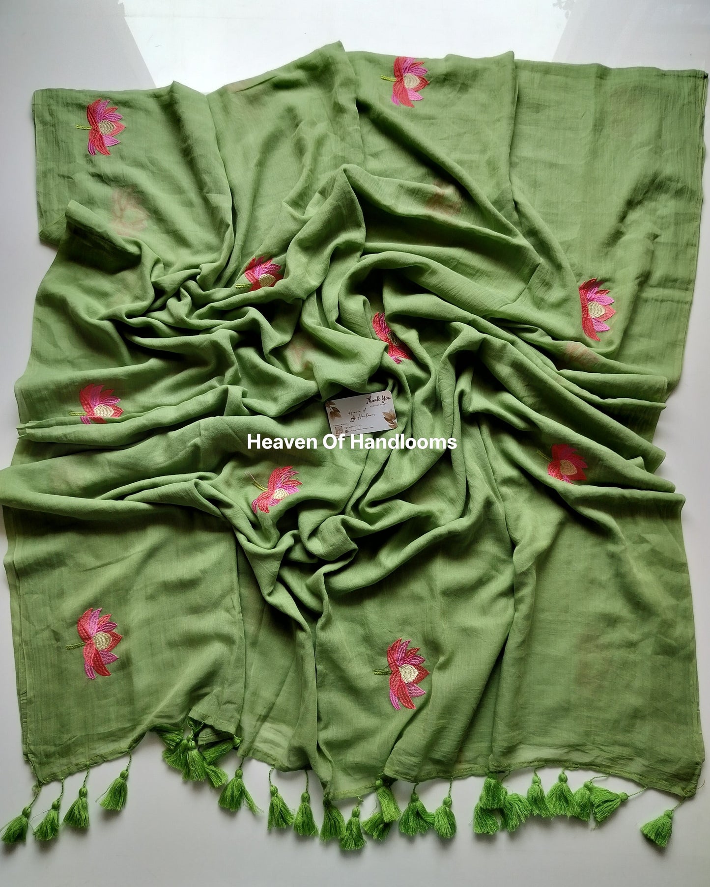 Embroidery Saree - Pista Lotus