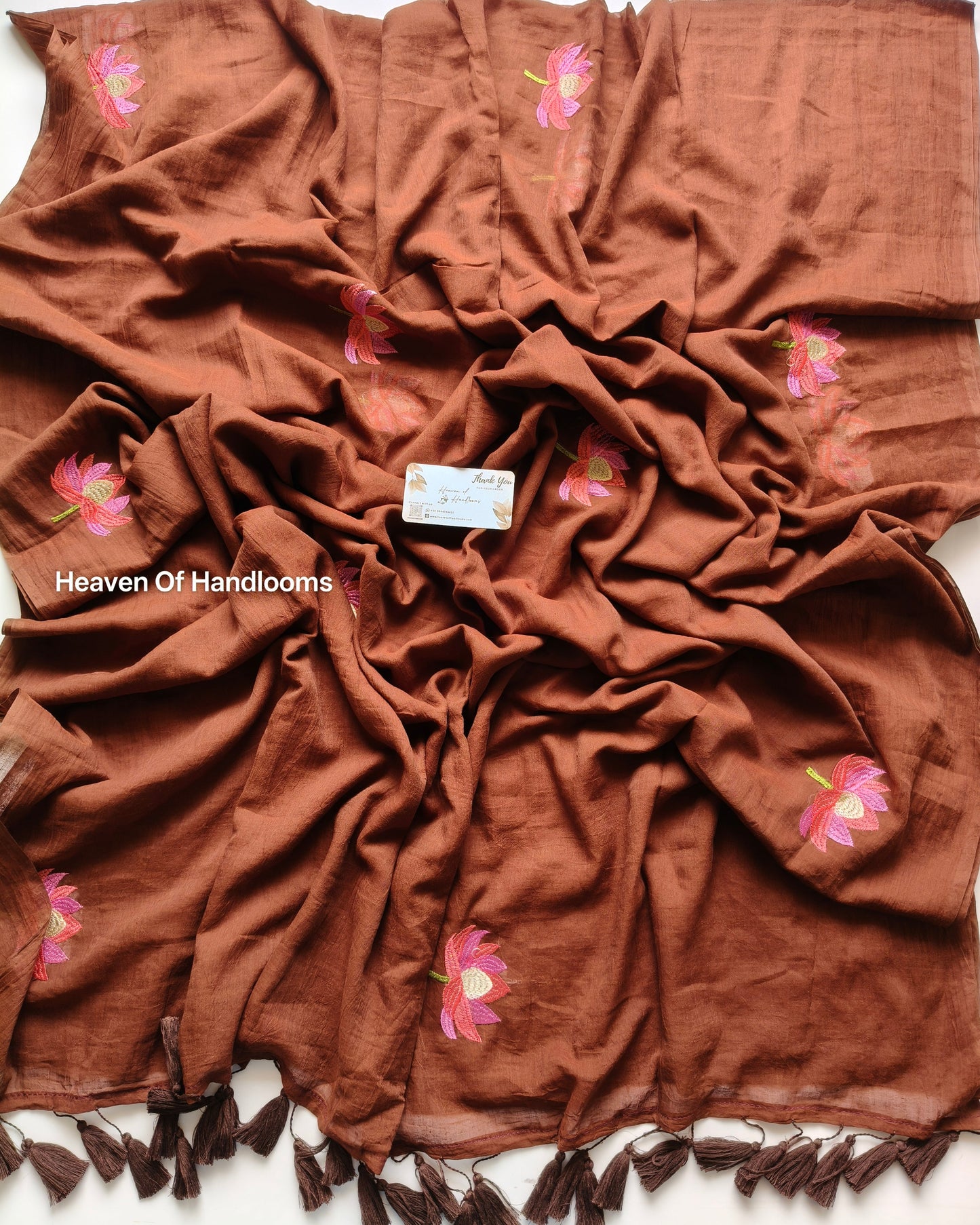 Embroidery Saree - Brown Lotus