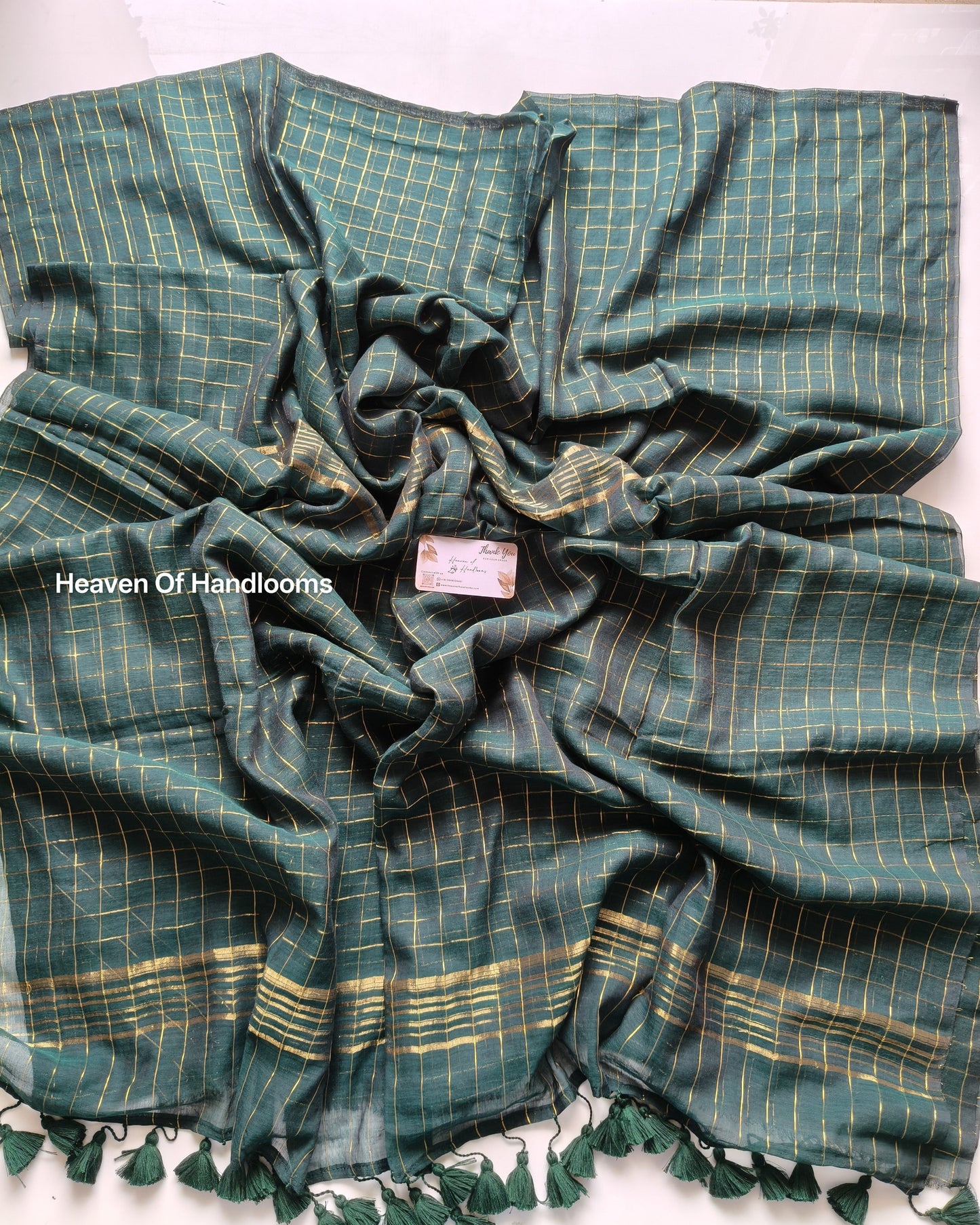 Festive Saree - Green Golden Zari checked