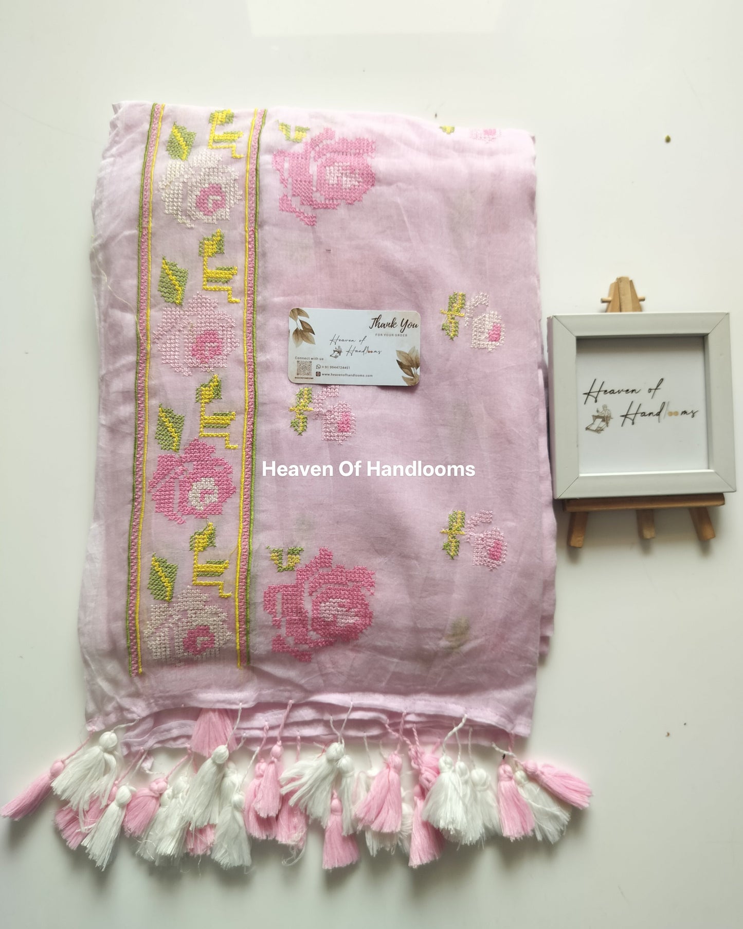 Festive Saree - Pastel Pink Cross Stitch