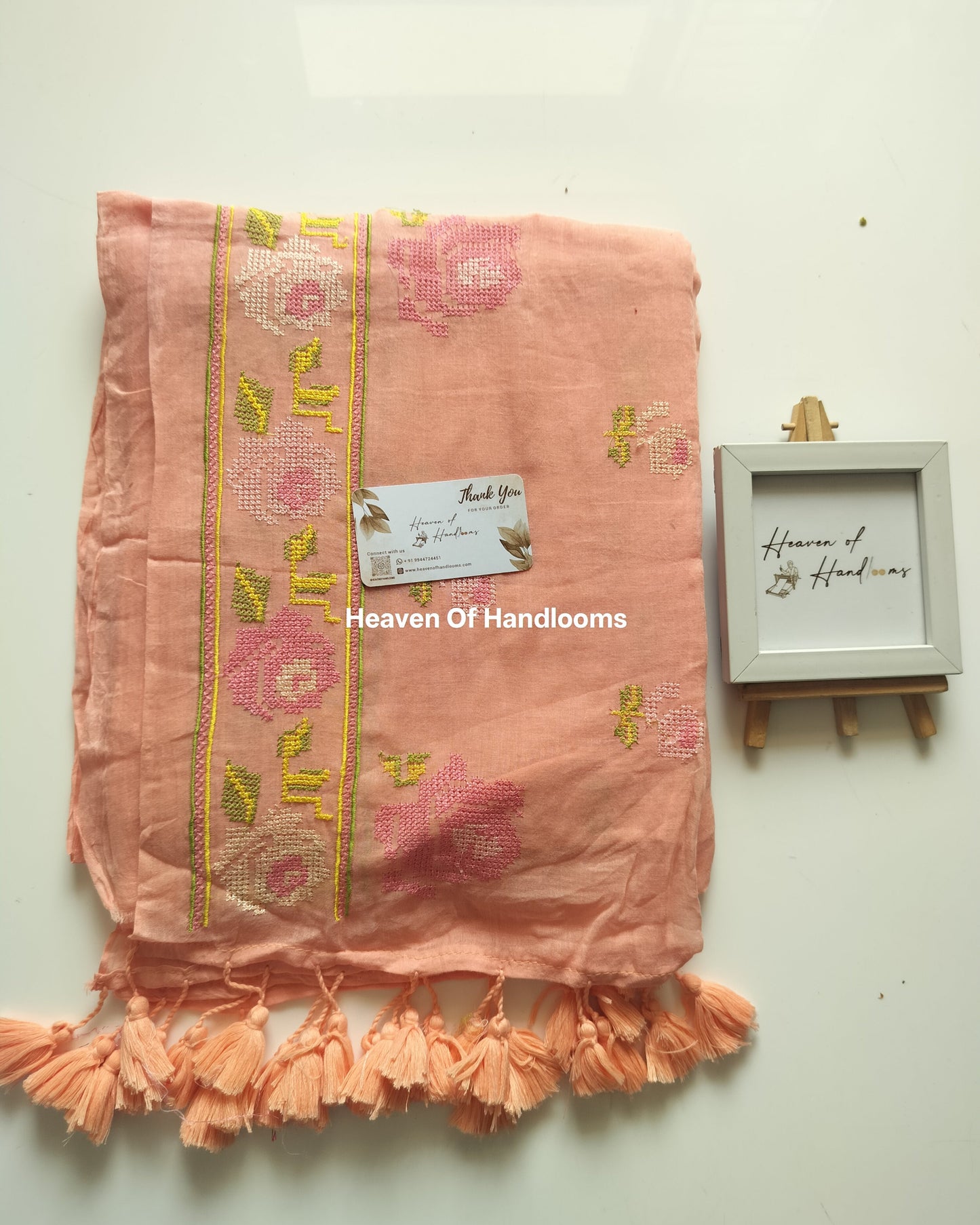 Festive Saree - Peach Cross Stitch