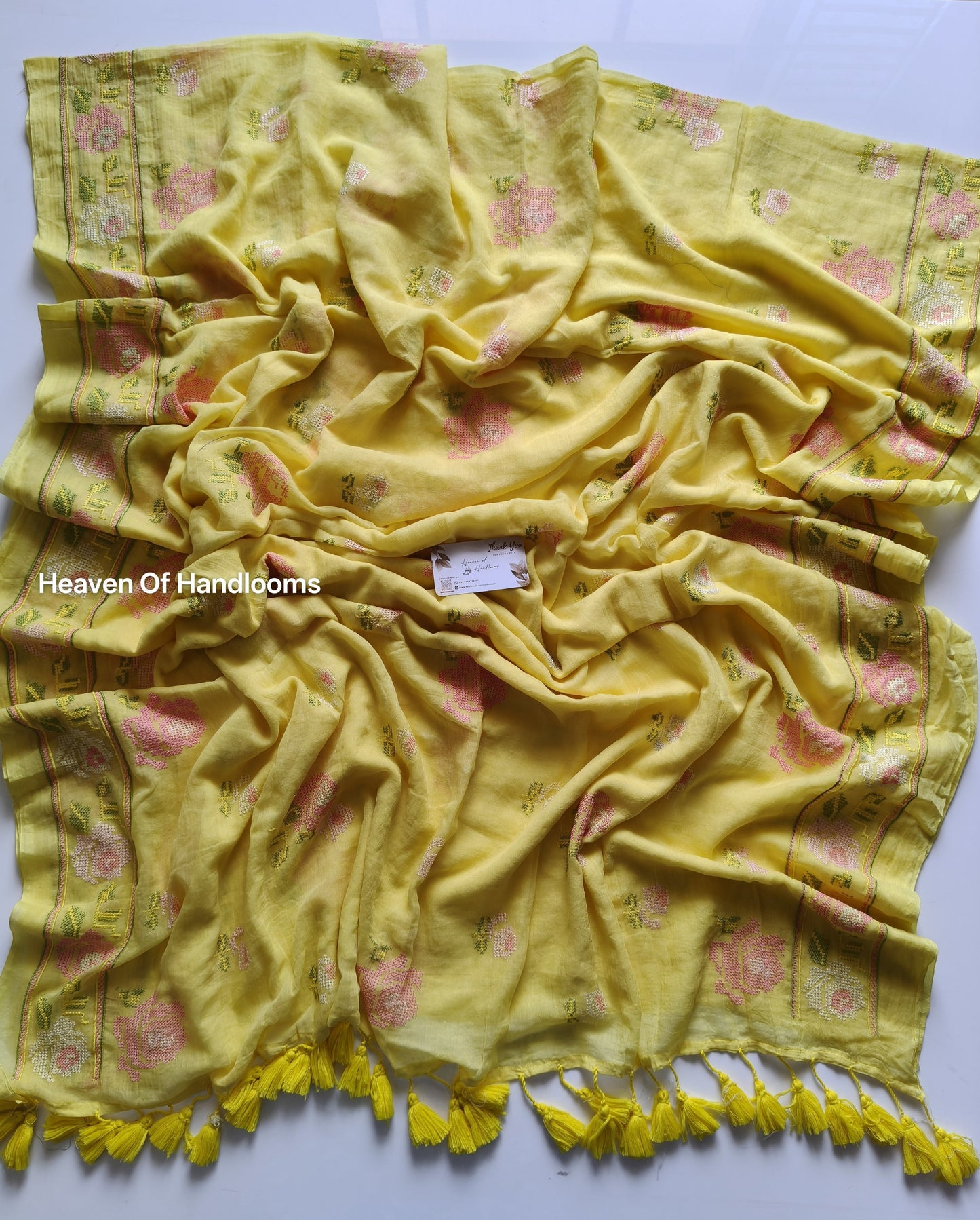 Festive Saree - Pastel Yellow Cross Stitch