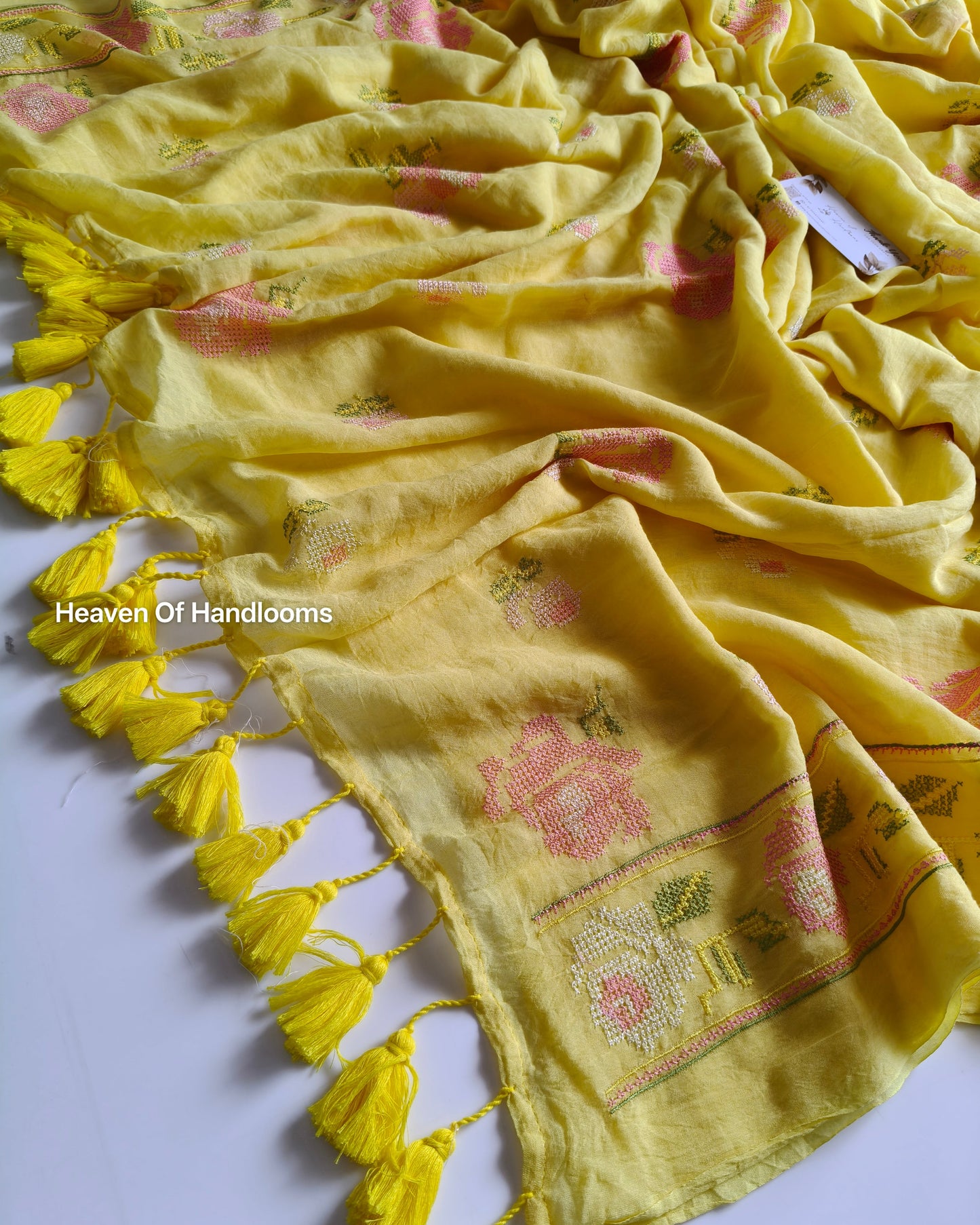 Festive Saree - Pastel Yellow Cross Stitch