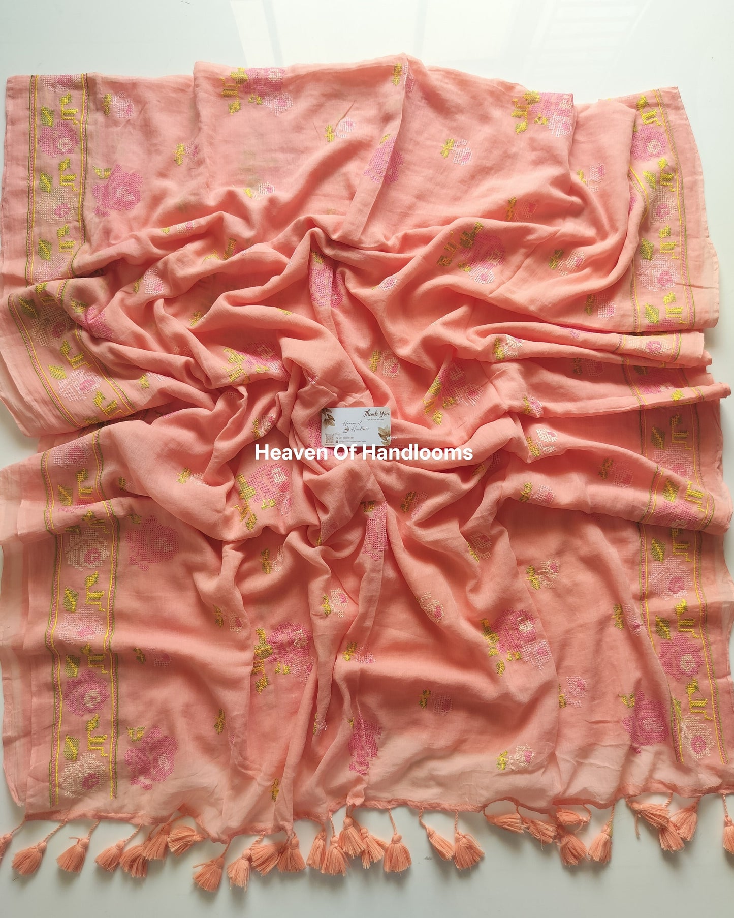 Festive Saree - Peach Cross Stitch
