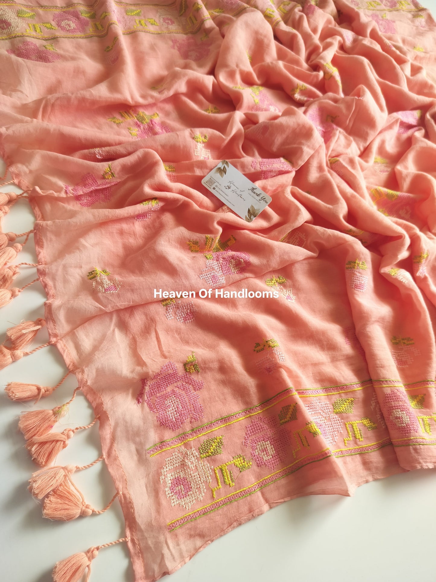 Festive Saree - Peach Cross Stitch
