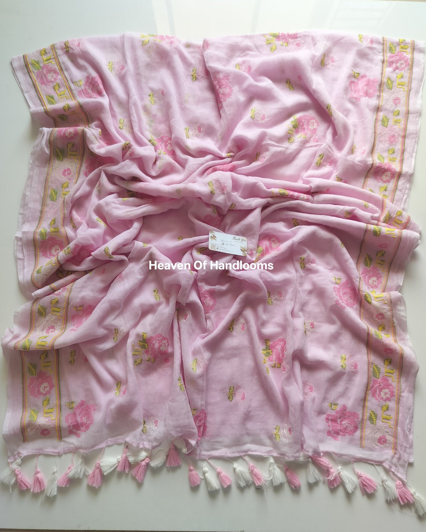 Festive Saree - Pastel Pink Cross Stitch
