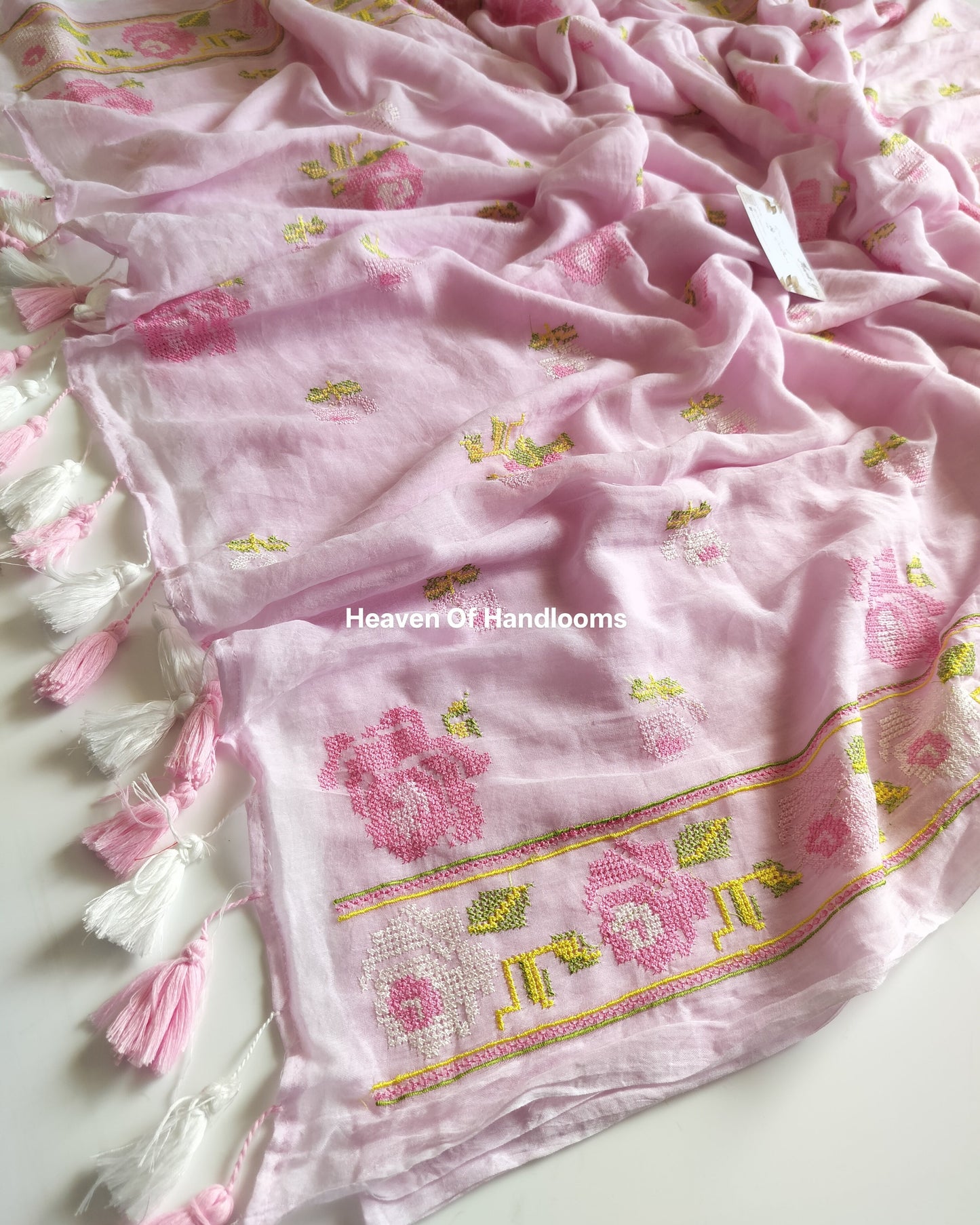 Festive Saree - Pastel Pink Cross Stitch