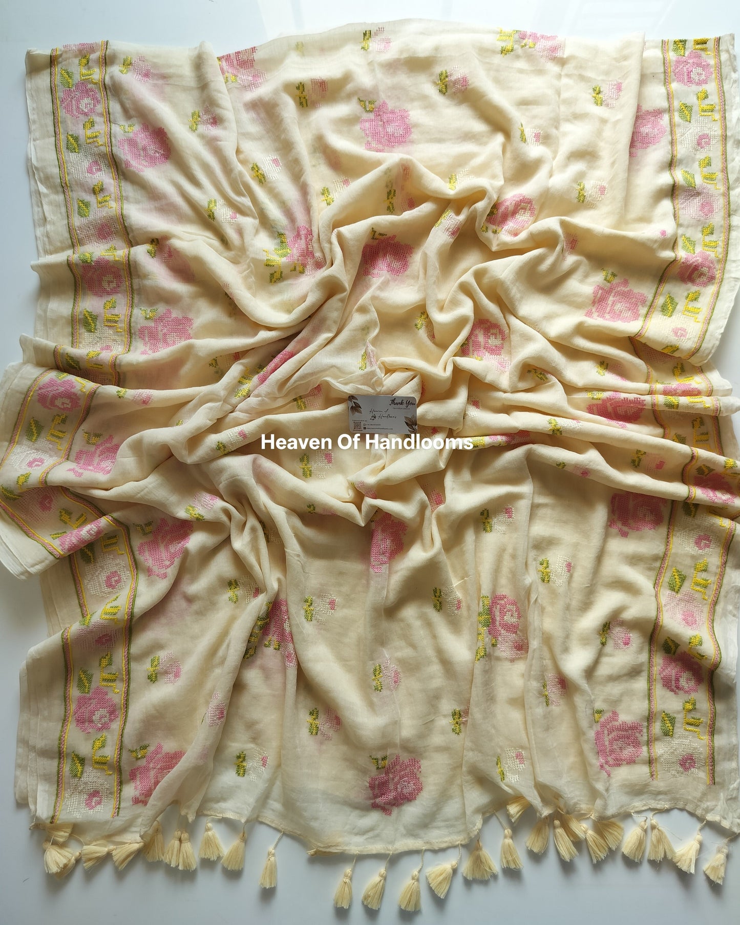 Festive Saree - Cream Cross Stitch