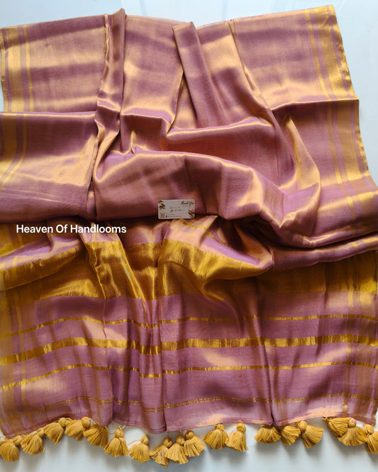 Onam-Vishu Saree - Pastel Pink Tissue Big