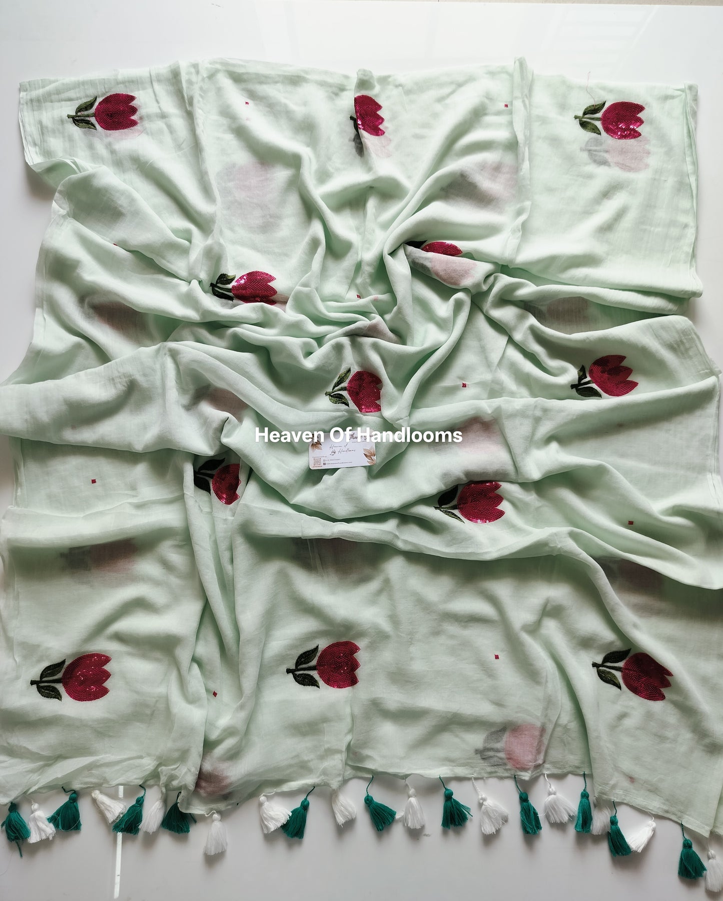 Festive Saree - Mint Sequence Tulip