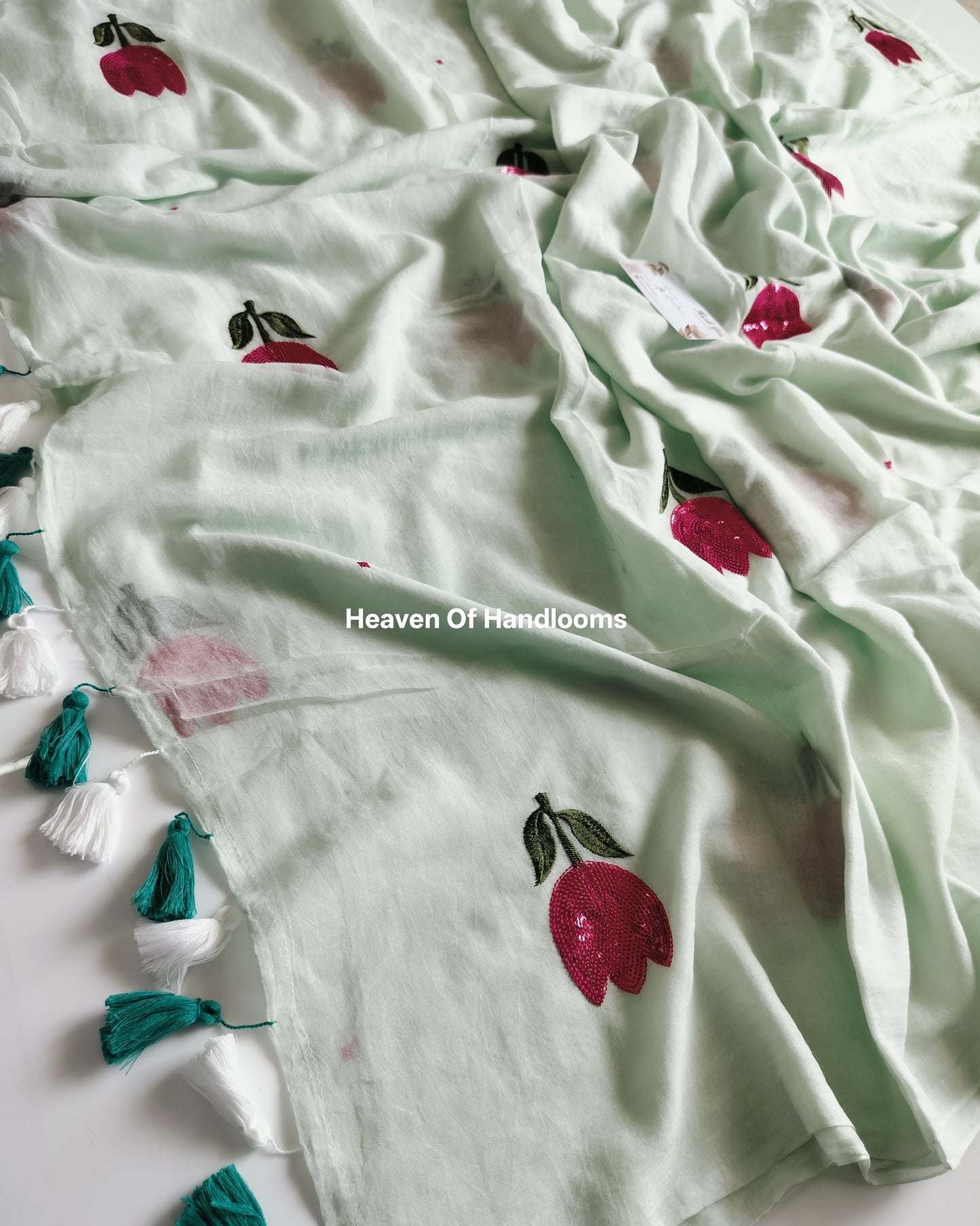 Festive Saree - Mint Sequence Tulip