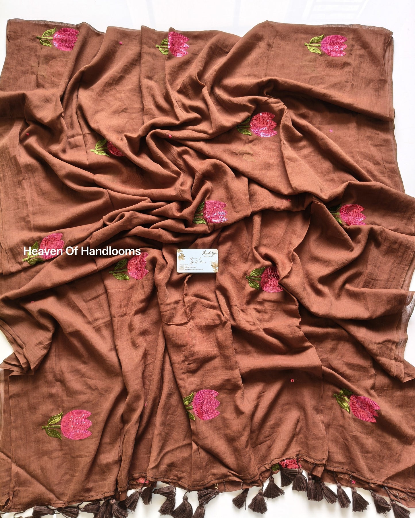 Festive Saree - Brown Sequence Tulip