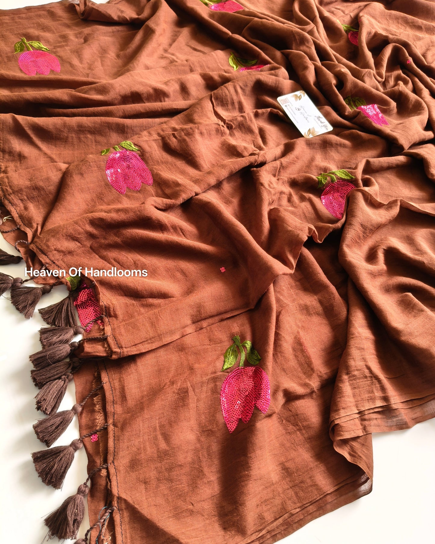Festive Saree - Brown Sequence Tulip