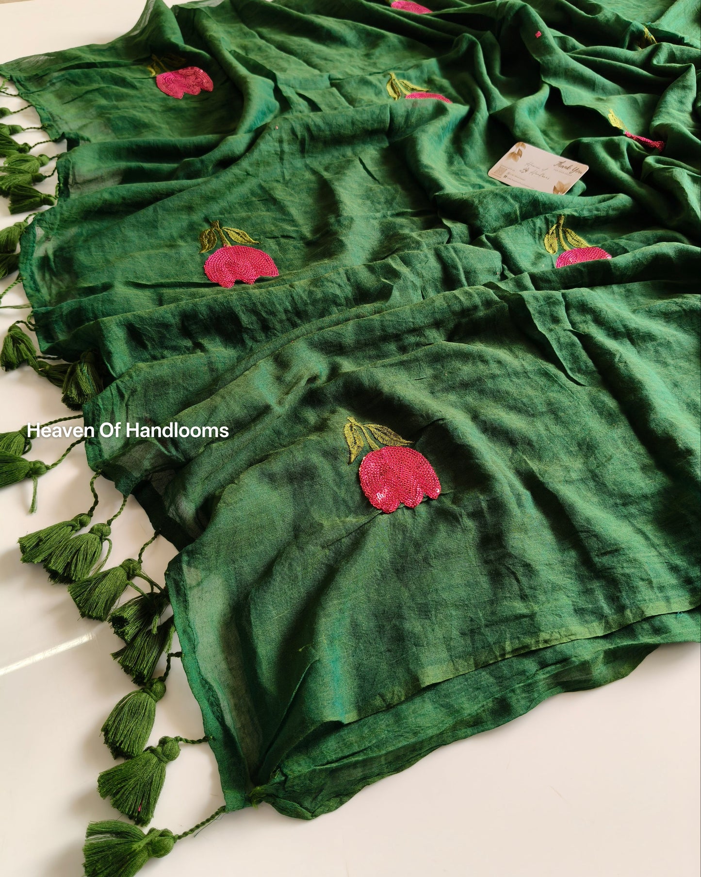Festive Saree - Green Sequence Tulip