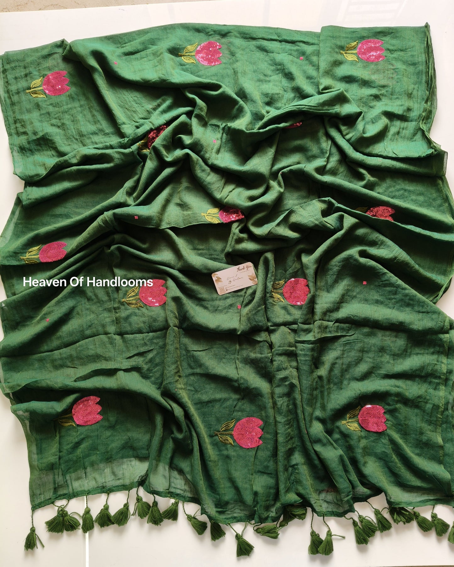 Festive Saree - Green Sequence Tulip