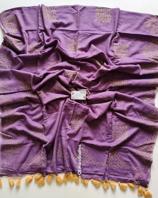 Printed Saree - Purple Kolam