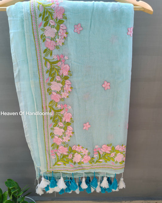 Festive Saree - Sky Gulab