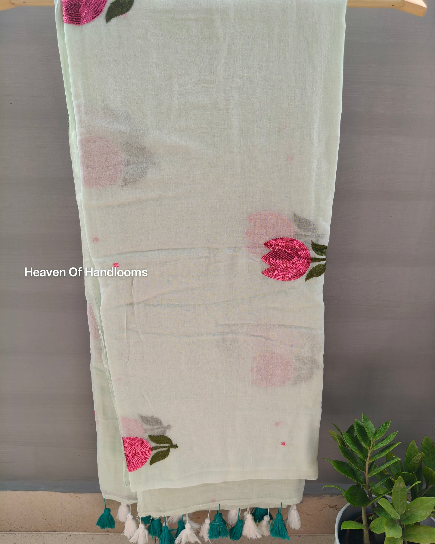 Festive Saree - Mint Sequence Tulip