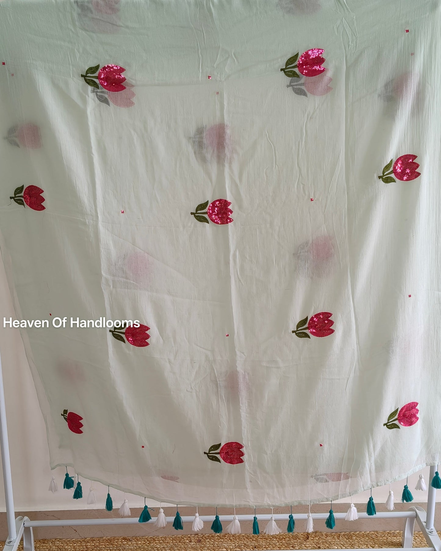 Festive Saree - Mint Sequence Tulip