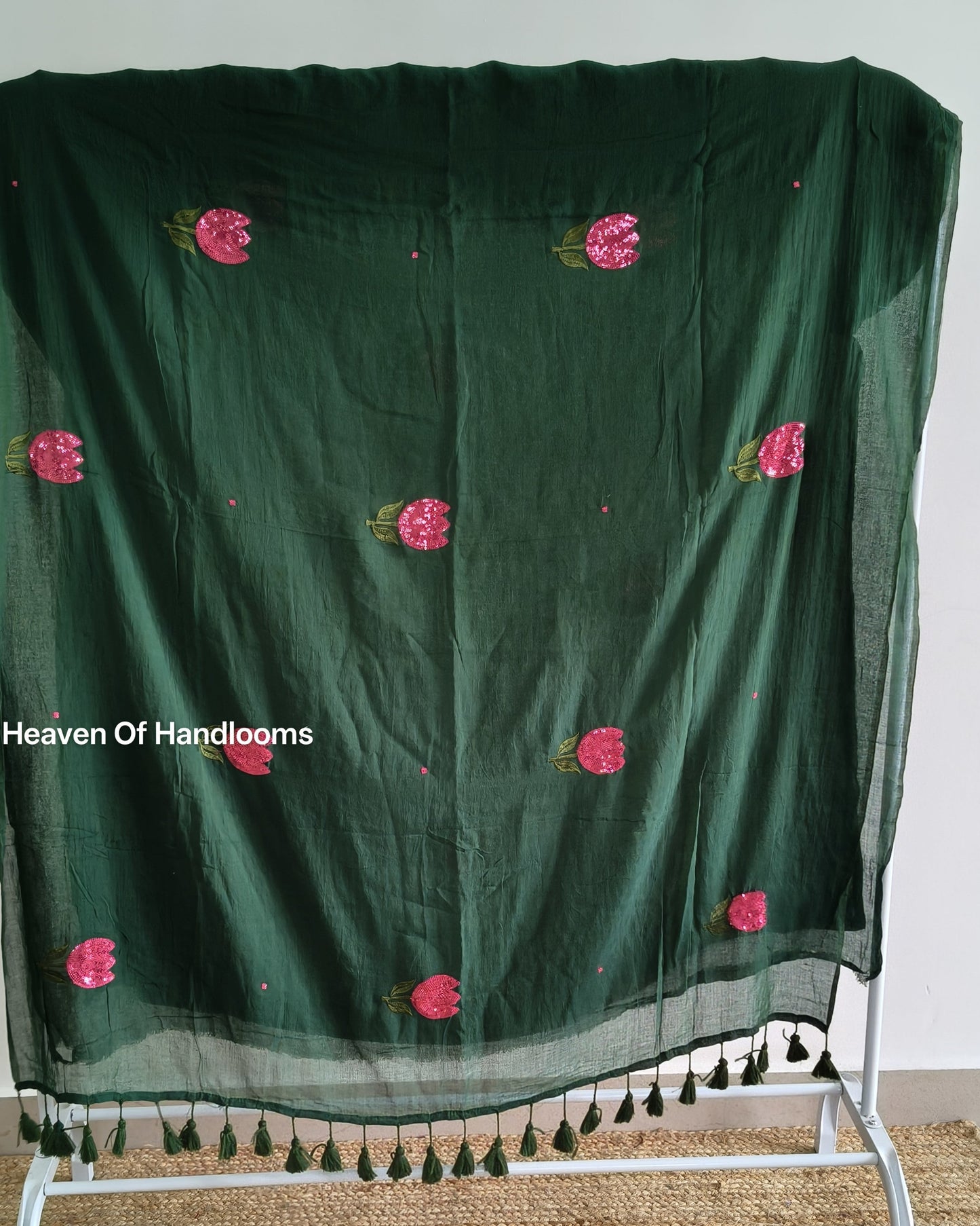 Festive Saree - Green Sequence Tulip