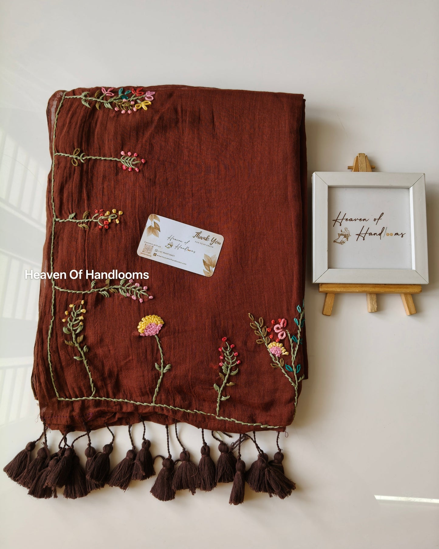 Premium Hand Stitch - Brown Floral Garden
