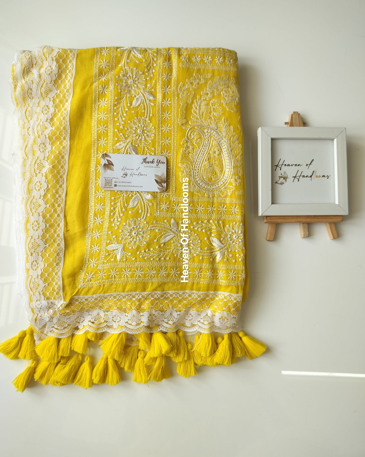 Festive Saree - Yellow Chikankari