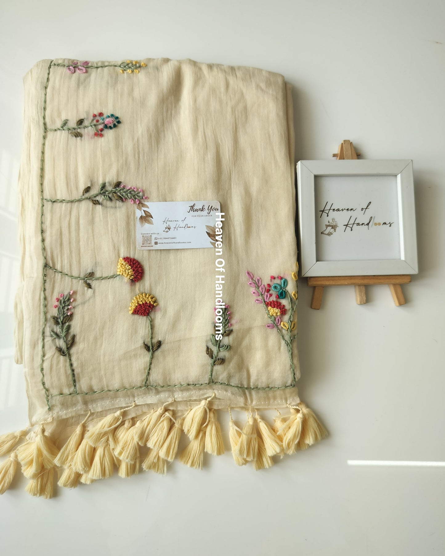Premium Hand Stitch - Cream Floral Garden