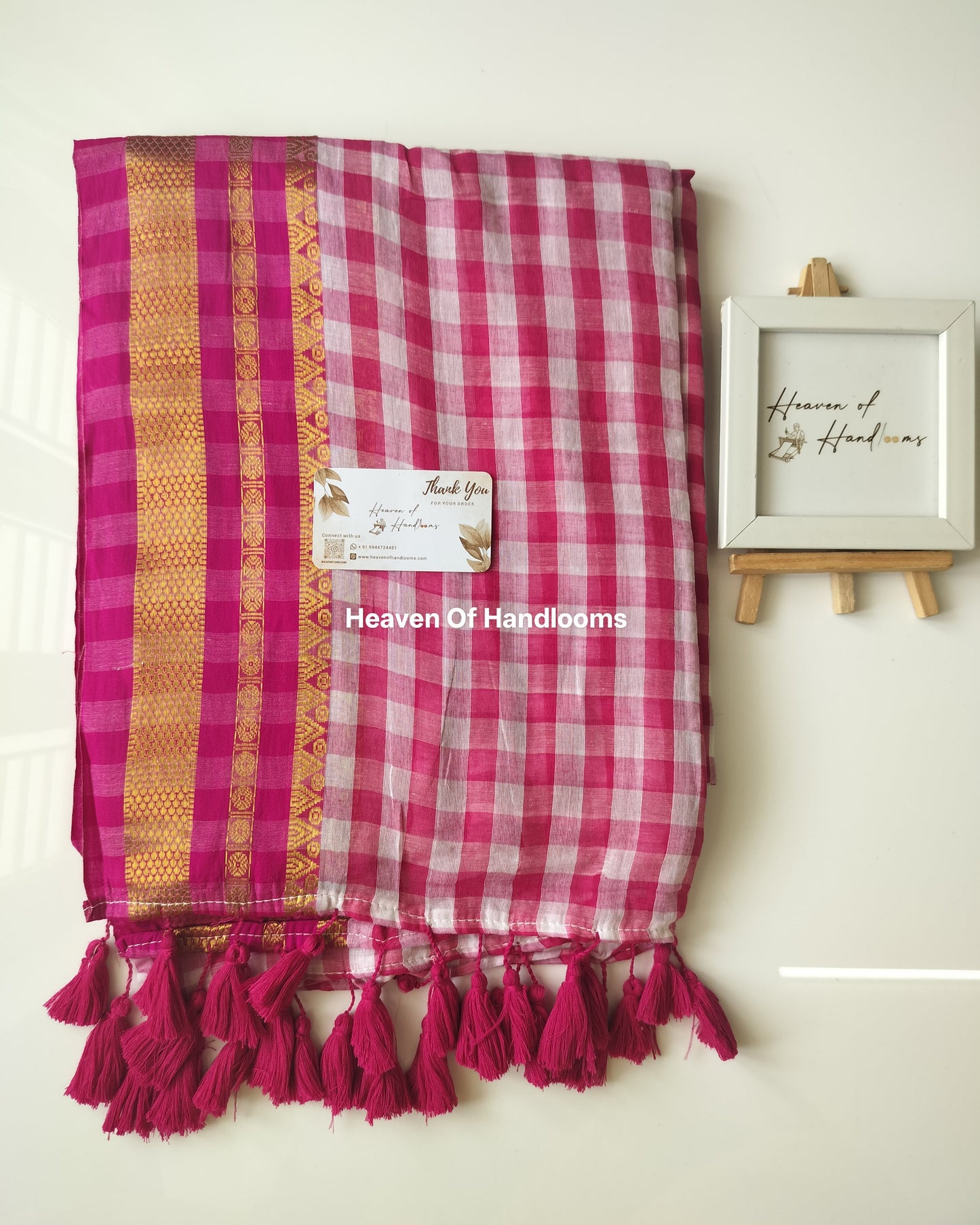 Festive Saree - White Pink Check Box Kanchi