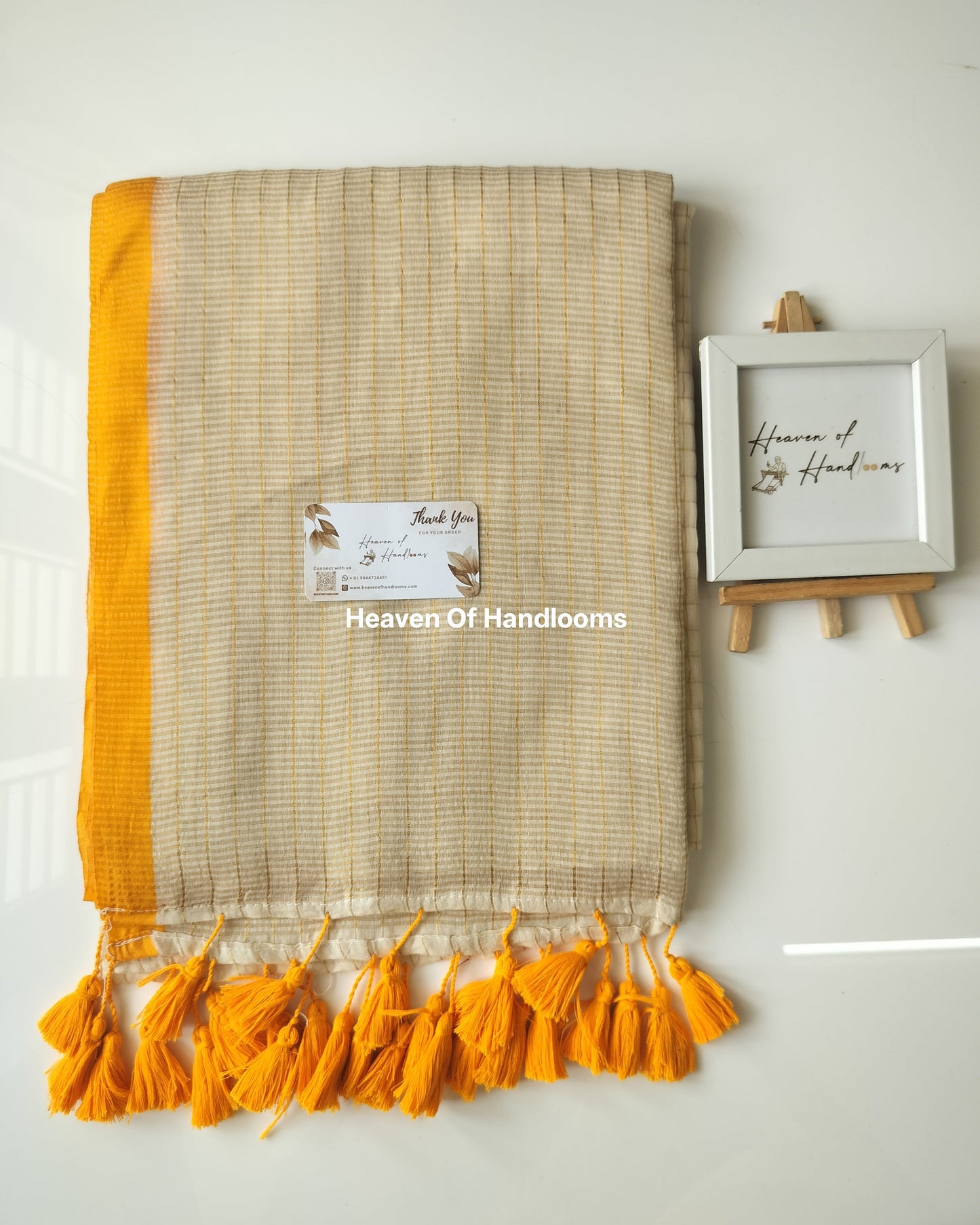 Onam-Vishu Saree -Cream Check Yellow Border