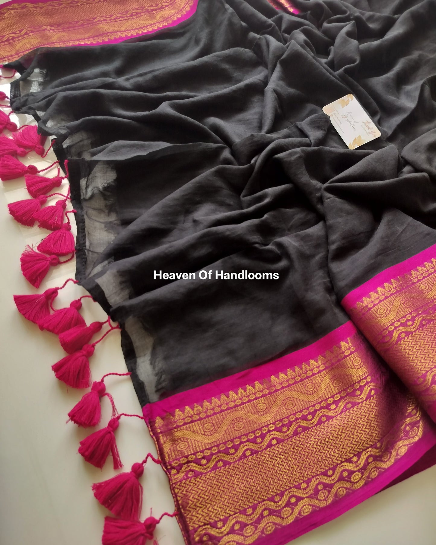 Festive Saree - Black Pink Kanchi