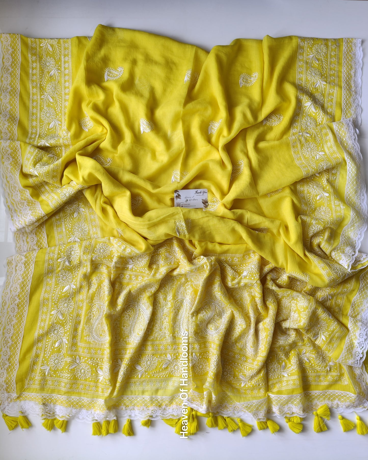 Festive Saree - Yellow Chikankari