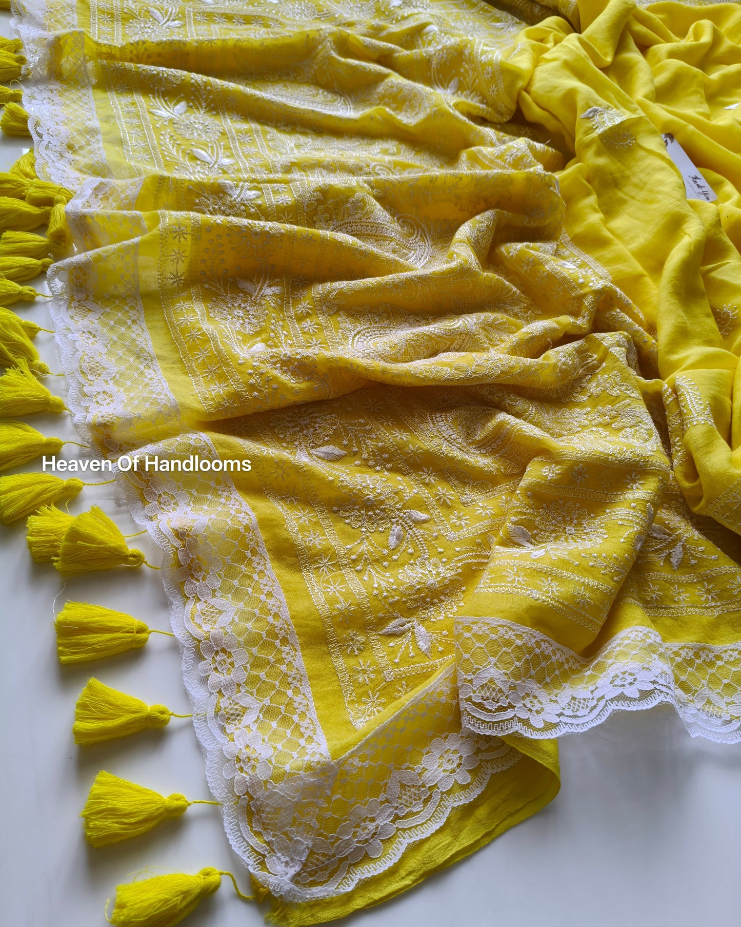 Festive Saree - Yellow Chikankari